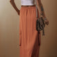 Chestnut Mineral Wash Cargo Pocket Drawstring Waist Maxi Skirt