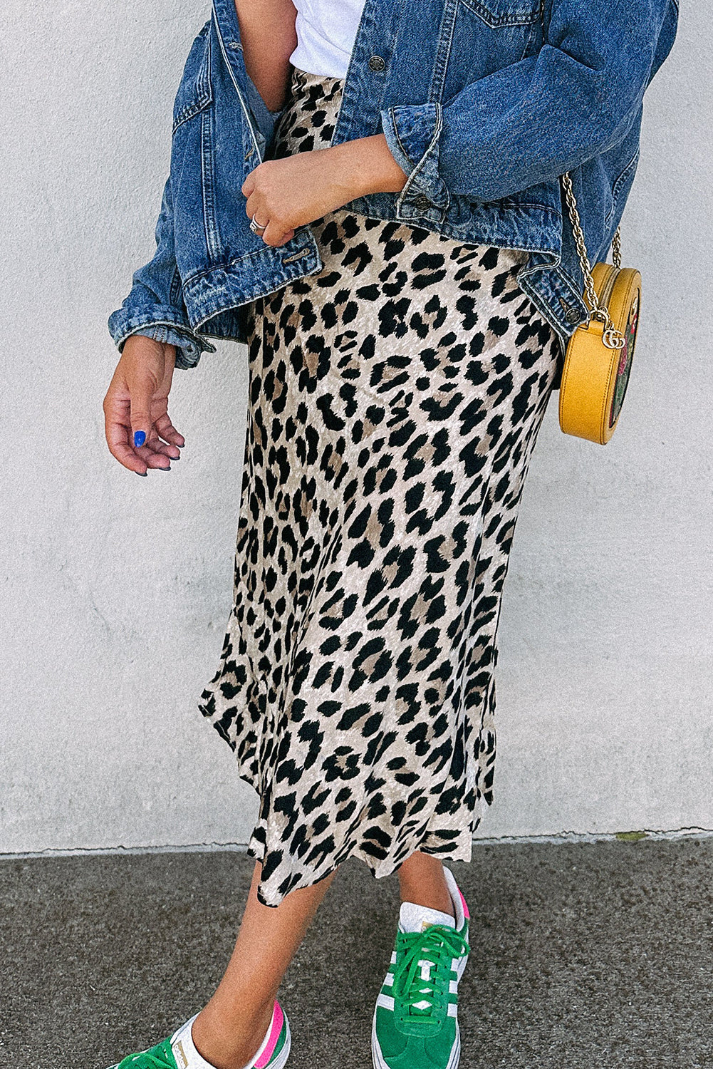 Brown Leopard Print High Waist Midi Skirt