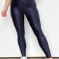 Navy Blue Crossed Dip Waist Sleek Leather Leggings