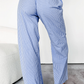 Sky Blue Stripe Wide Leg Buttoned Lace up Elastic High Waist Pants