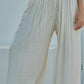 White Casual Tie Waist Pleated Wide Leg Pants