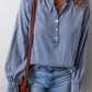 Sky Blue Frilled Raw Hem Half Buttoned Denim Top