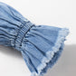 Sky Blue Frilled Raw Hem Half Buttoned Denim Top