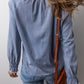 Sky Blue Frilled Raw Hem Half Buttoned Denim Top