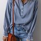 Sky Blue Frilled Raw Hem Half Buttoned Denim Top