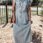 Beau Blue Short Batwing Sleeve Slit Back Denim Dress