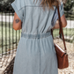 Beau Blue Short Batwing Sleeve Slit Back Denim Dress