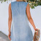 Beau Blue Light Wash Split Neck Sleeveless Chambray Dress