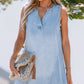 Beau Blue Light Wash Split Neck Sleeveless Chambray Dress