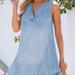 Beau Blue Light Wash Split Neck Sleeveless Chambray Dress