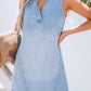 Beau Blue Light Wash Split Neck Sleeveless Chambray Dress