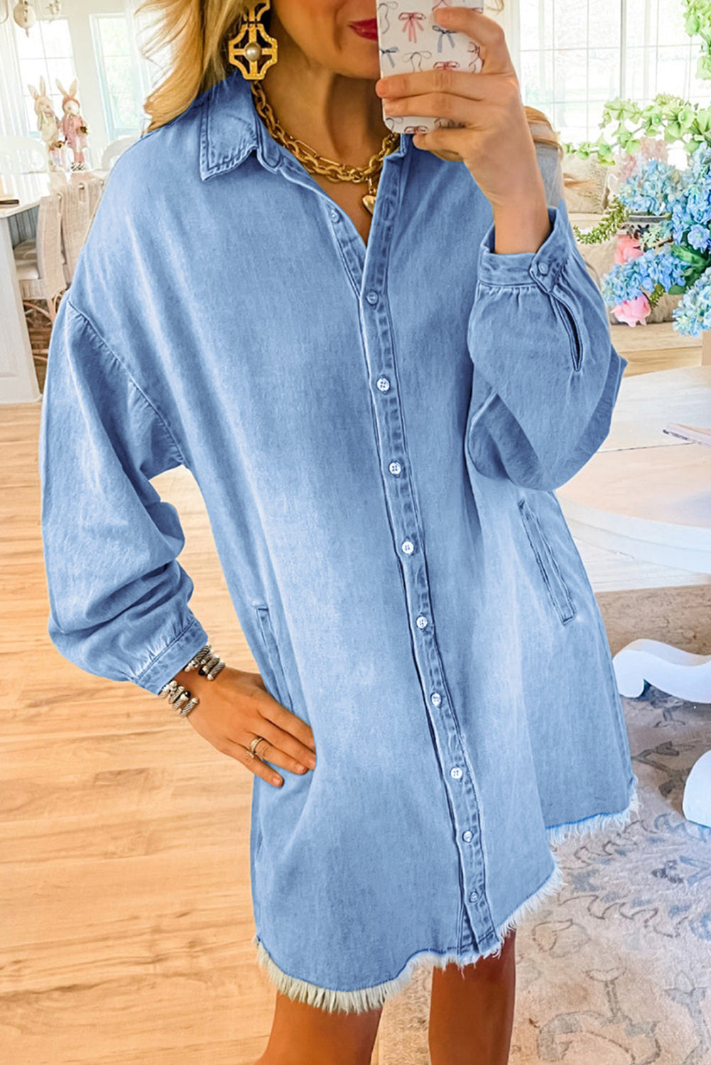 Beau Blue Risen Medium Washed Denim Shirt Dress