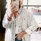 White Leopard Printed Flap Pocket Denim Jacket