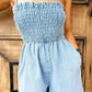 Beau Blue Spaghetti Strap Smocked Denim Romper