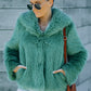 Green Collared Side Pockets Winter Fuzzy Coat