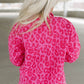 Pink Leopard Print Button Cuffs Raw Hem Jacket