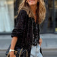 Black Sequin Zip up Round Neck Long Sleeve Jacket