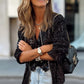 Black Sequin Zip up Round Neck Long Sleeve Jacket