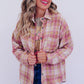 Pink Plaid Print Chest Pocket Long Sleeve Shacket