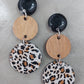 Leopard Round with Wood and Black Stud Earring