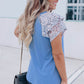 Sky Blue Tiered Lace Sleeve Knit Top