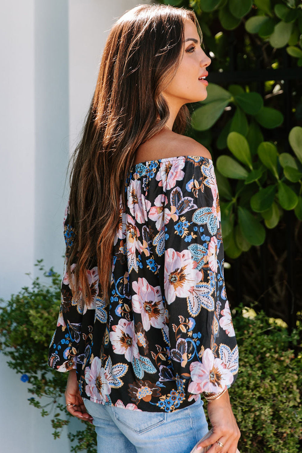 Black Floral Off The Shoulder Blouse