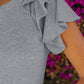 Grey Plain Tiered Ruffled Short Sleeve T Shirt