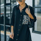 Black Cheetah Print Pocket Button Design Casual Shirt/Dress