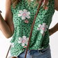 Green Crew Neck Floral Leopard Print Tank Top