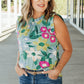 Green Floral Print Ruffle Trim Tank Top