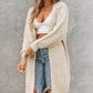 Khaki Open Front Cable Sleeve Long Cardigan