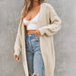 Khaki Open Front Cable Sleeve Long Cardigan