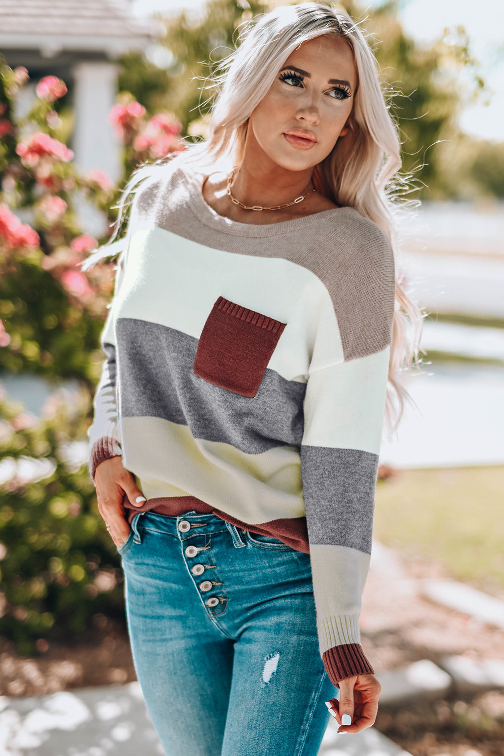 Colorblock Pocketed Sweater