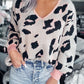Contrast Trimmed V Neck Leopard Sweater