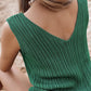 Green Hollowed Knit V Neck Tank Top