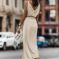 Apricot V Neck Sleeveless Maxi Dress with Elastic Belt
