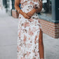 White Floral Slit Ruffled Halterneck Maxi Dress