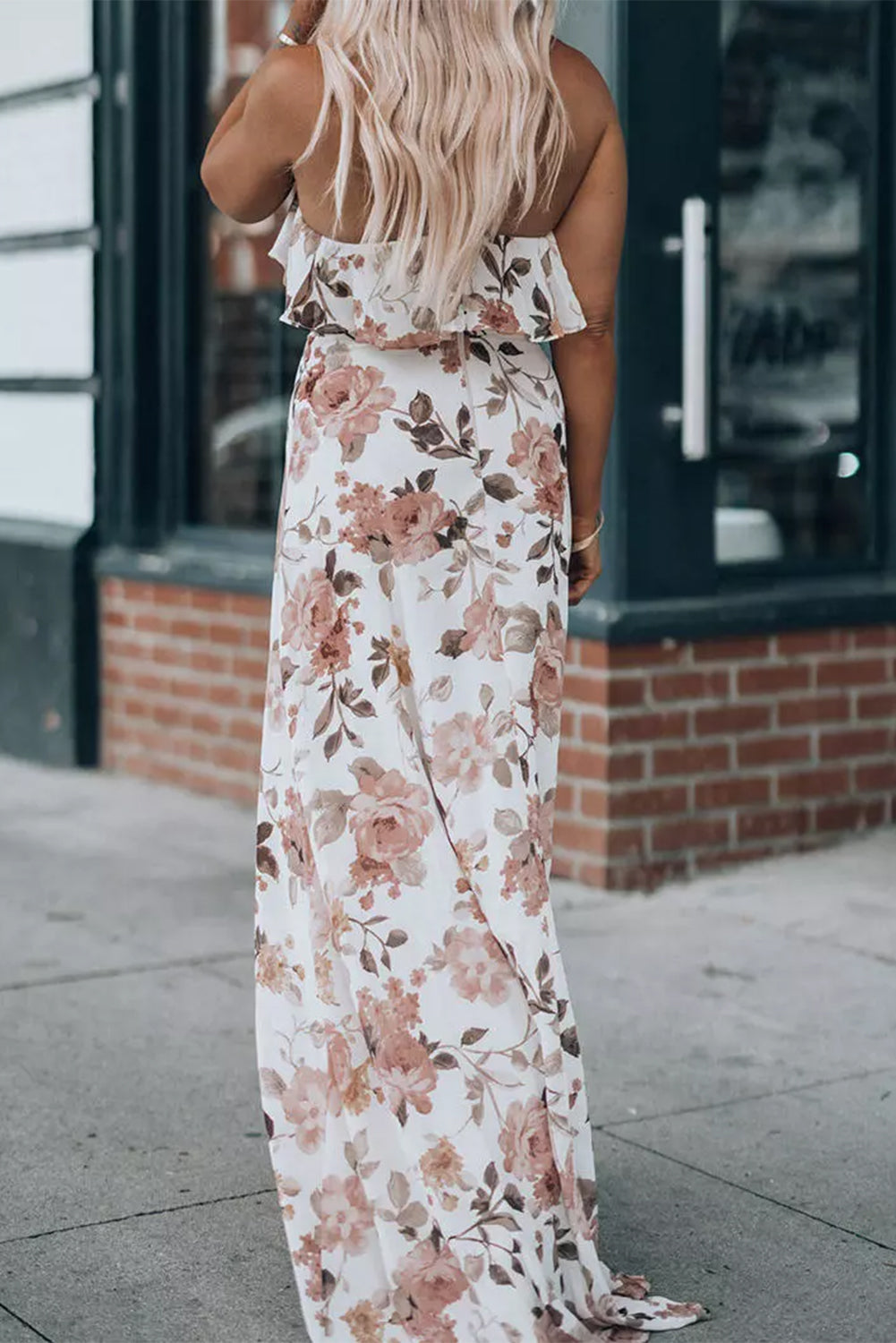 White Floral Slit Ruffled Halterneck Maxi Dress – Dainty Dot Wear