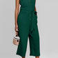 Green Buttoned Sleeveless Cropped Jumpsuit with Sash